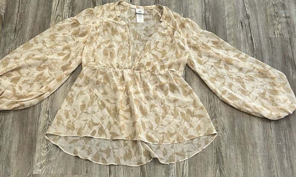 Cabi Couplet Blouse Style 4156 Chiffon Leaf Print Peplum Top XS